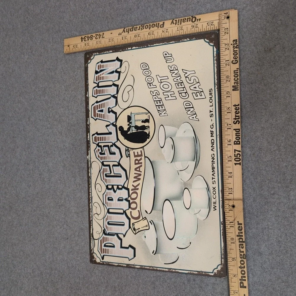 Vintage Wilcox Stamping Porcelain Cookware Metal Sign St Louis Retro Wall Decor - Picture 2 of 3